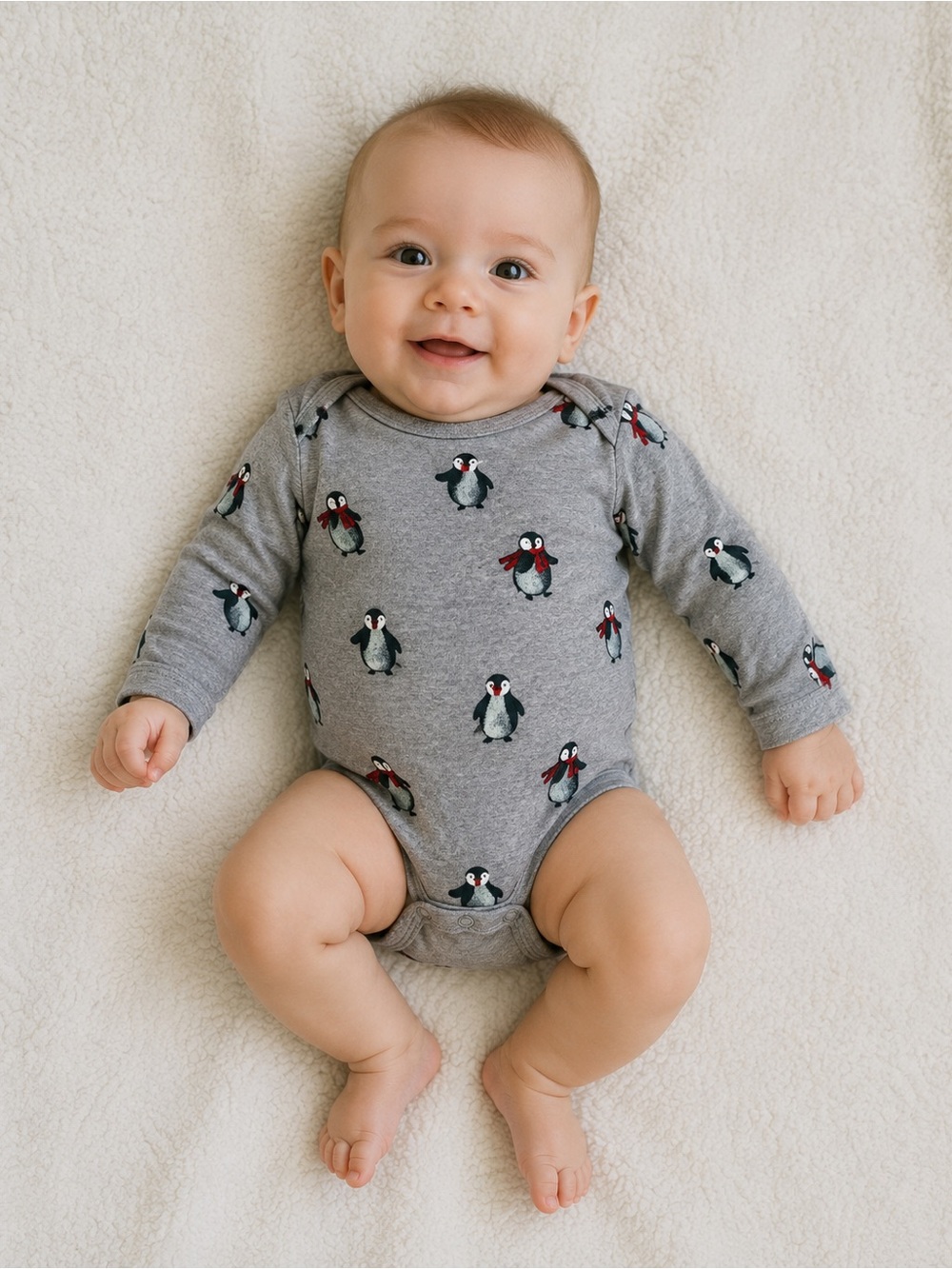Carter’s Baby 9M Gray Penguin Long Sleeve Bodysuit